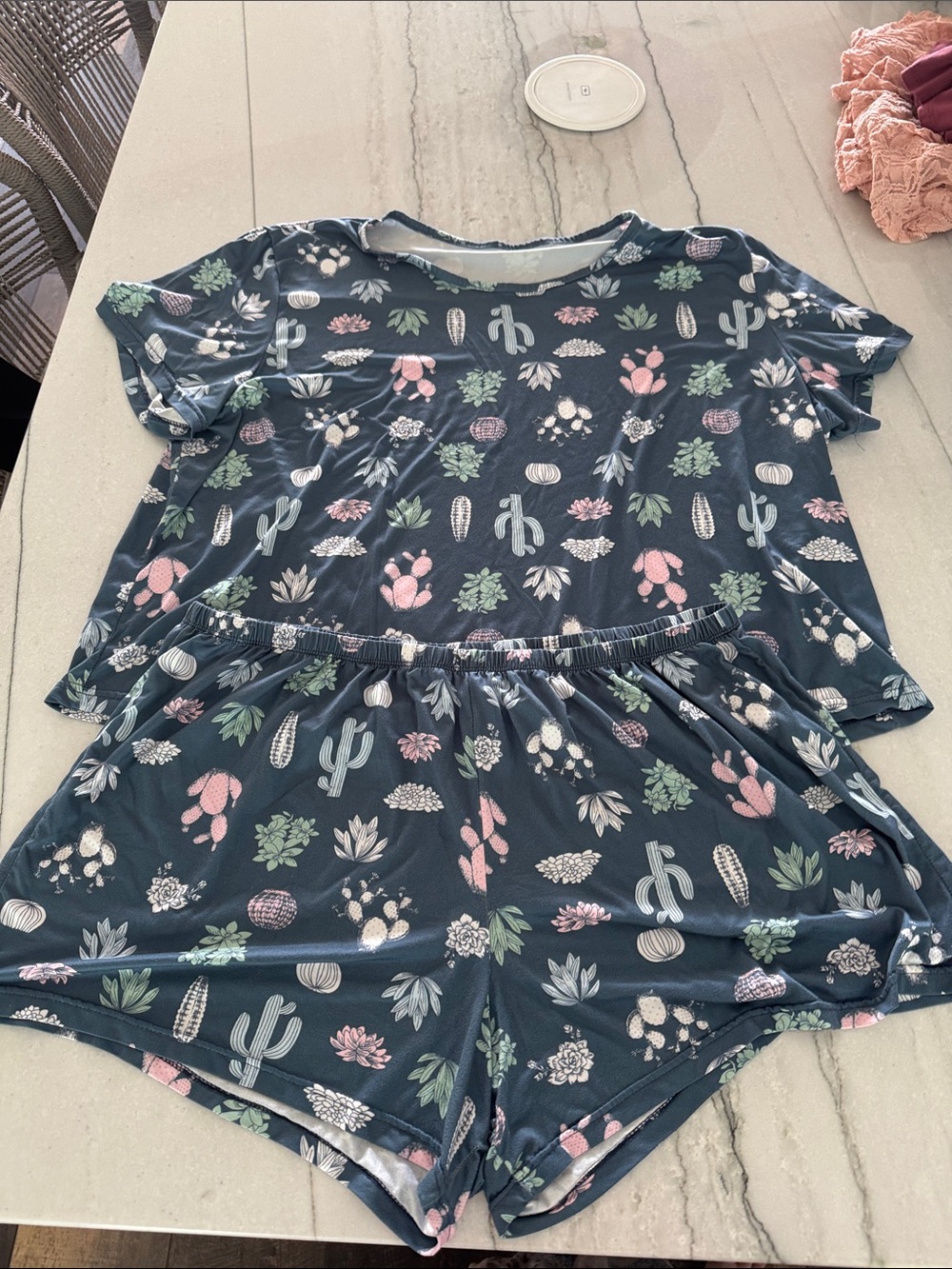 Girls' Navy Cactus & Succulent Print Pajama Set